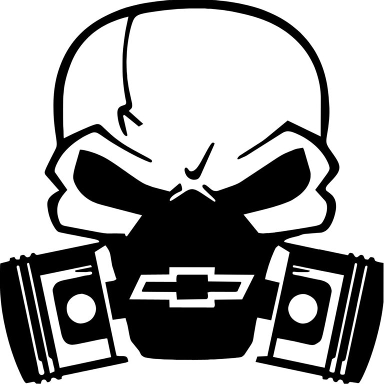 Chevy Piston Gas Mask Skull Decal