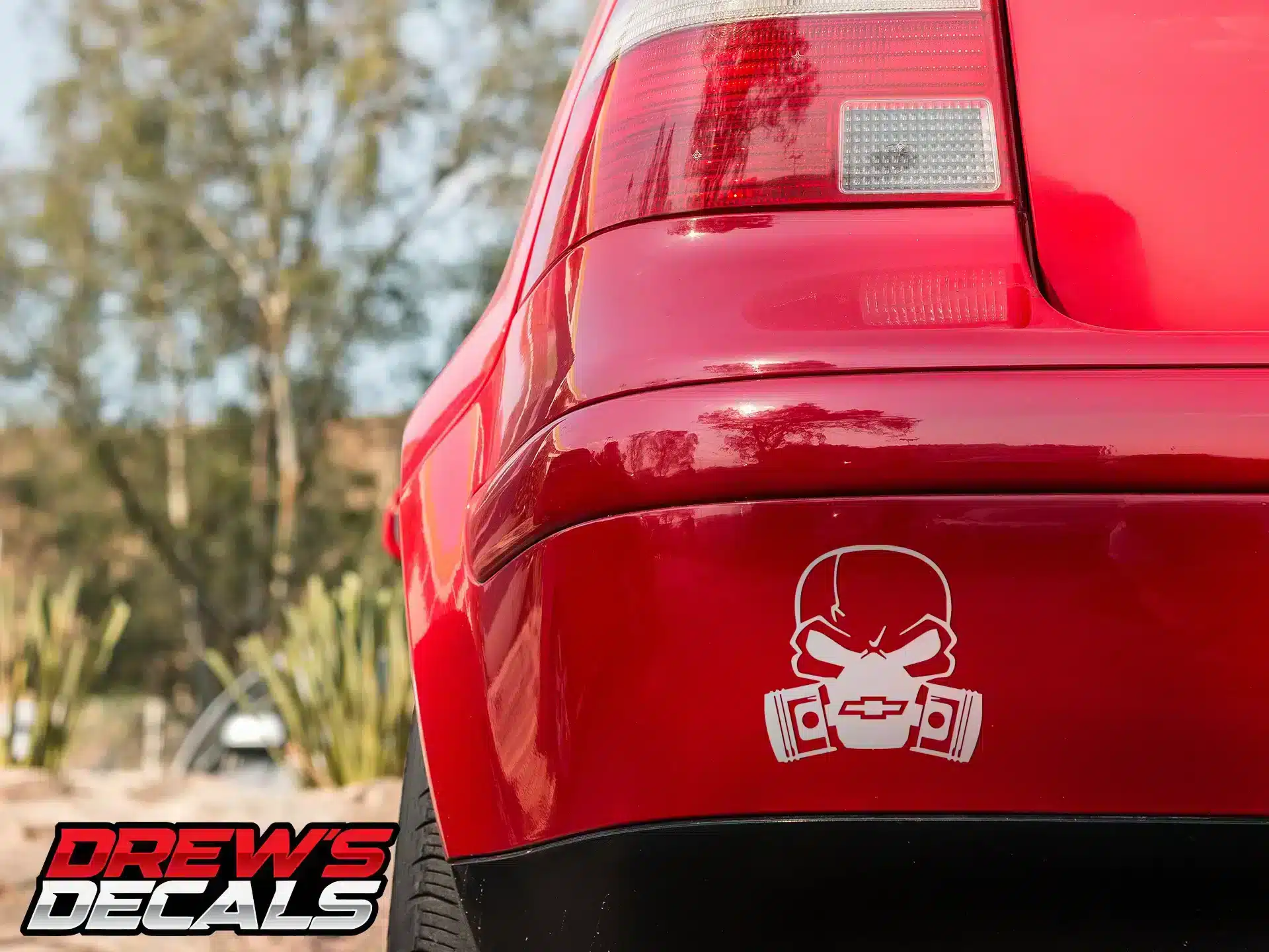 Chevy Piston Gas Mask Skull Decal