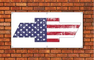 Chevy Bowtie American Flag Garage Banner