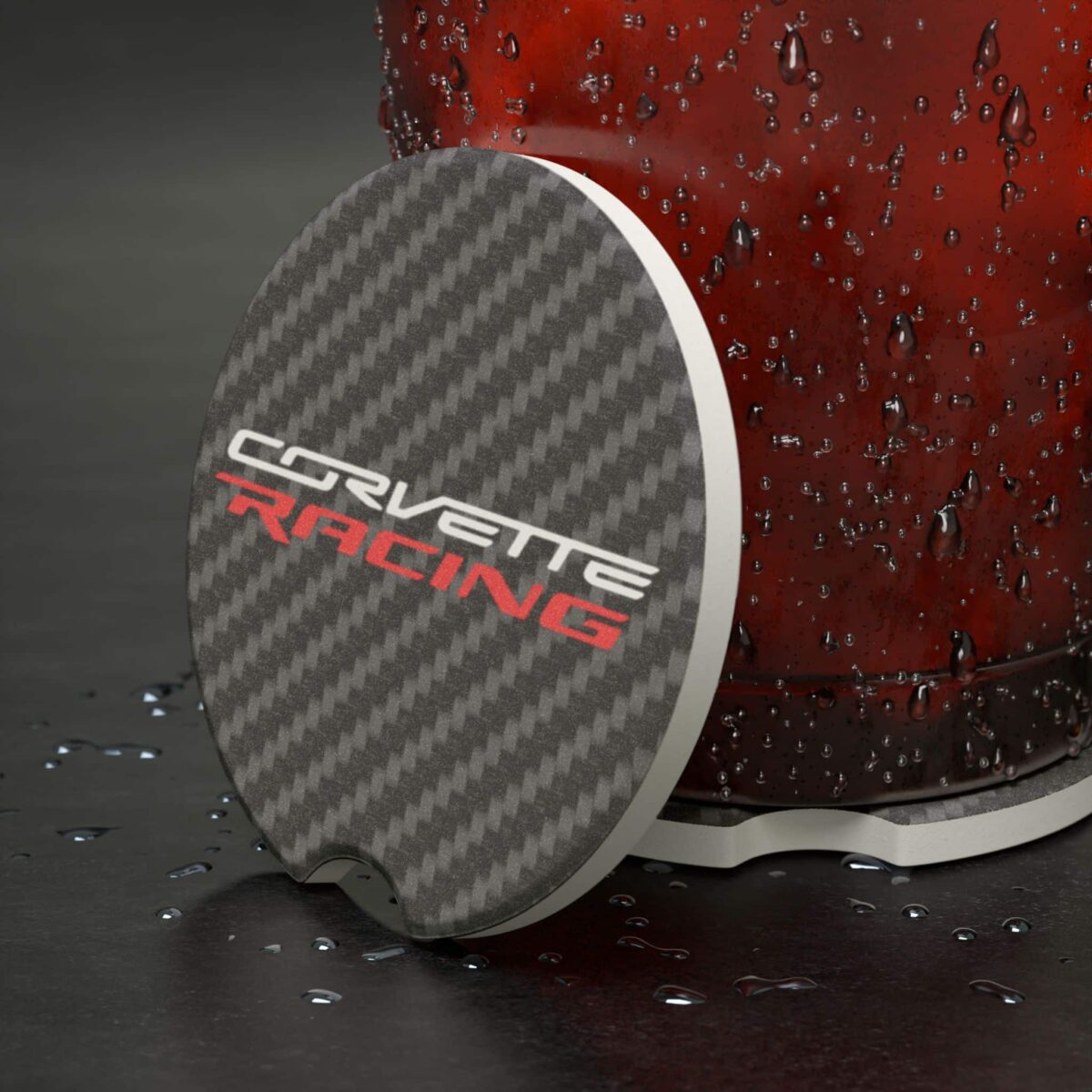 Corvette Racing Carbon Fiber Soapstone Car Coaster
