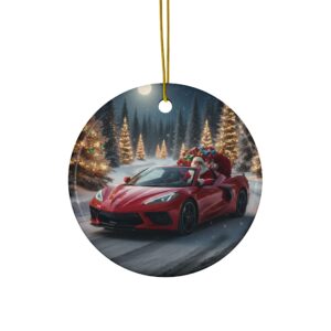 Corvette C8 Santa Ceramic Christmas Ornament