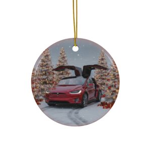 Tesla Model X Ceramic Christmas Ornament