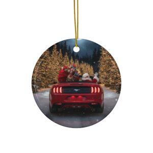 Ford Mustang Santa Ceramic Christmas Ornament