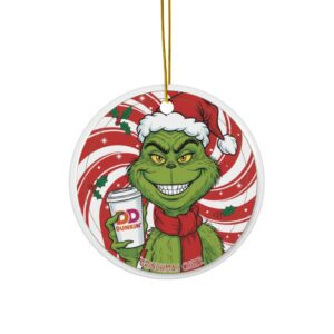 Grinch Dunkin Donuts Ceramic Christmas Ornament