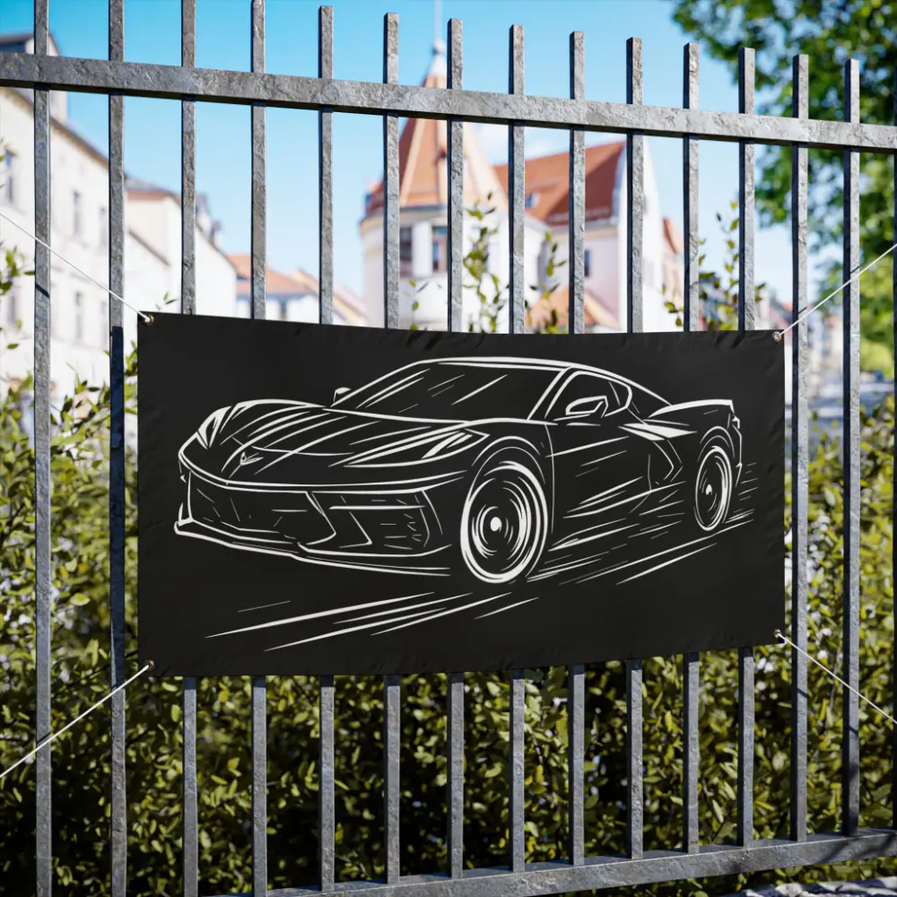 Corvette C8 Line Art Series Garage Banner