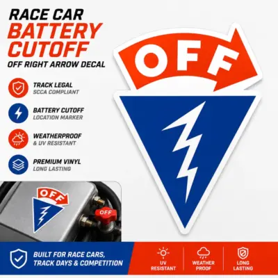 Race Car Battery Cutoff Right Arrow Decal